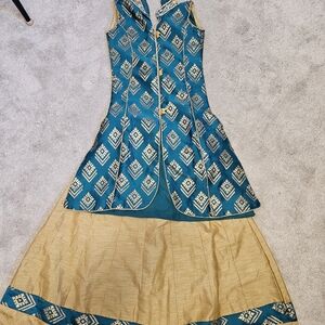 Teal and Gold Kids Indian Dress / Lengha